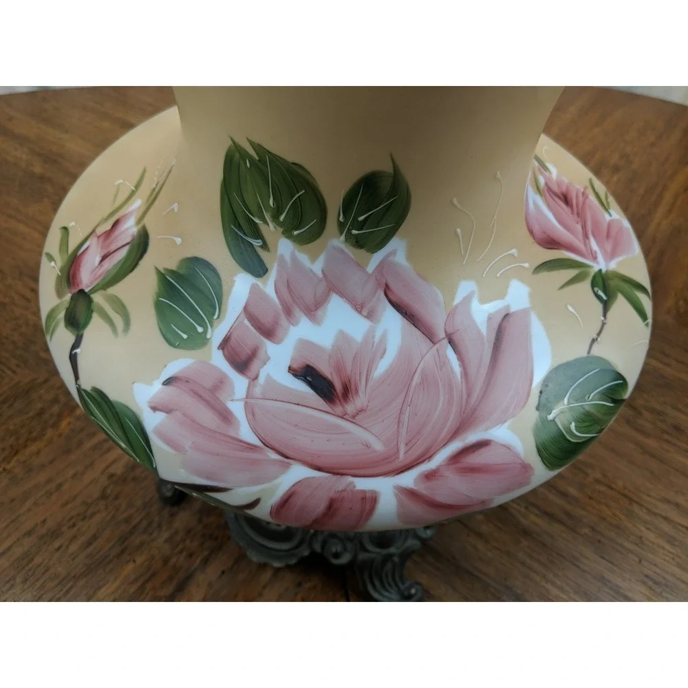 Antique Victorian Art Nouveau Gone With the Wind Hand Painted Peony Floral Lamp